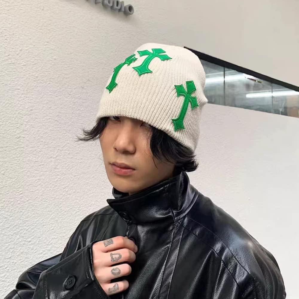 Z-Jeris Y2K Hat Dark Cross Wool Hat Cross Pattern Fashion